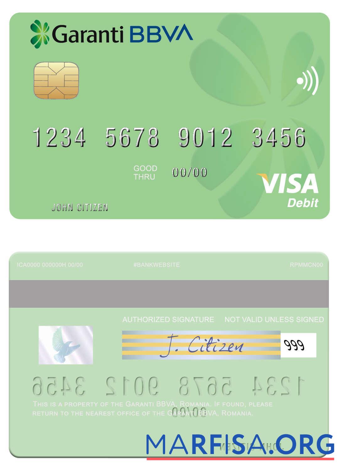 Downloadable Romania Garanti BBVA visa debit card example